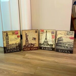 Unique tin city art featuring London, NYC, Paris & Rome. Selling all four.